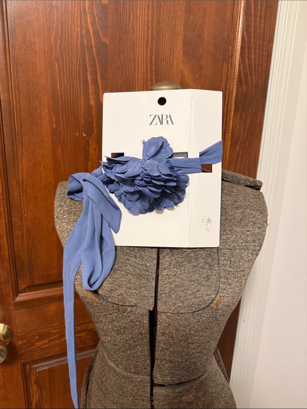 Zara Blue Floral Tie Neck